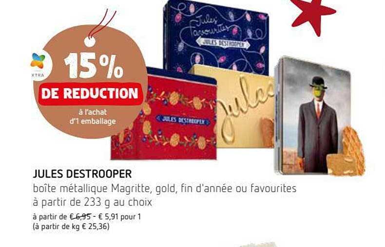 boîte métallique magritte, gold, fin d'année ou favourites jules destrooper