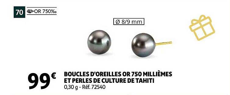 boucles d'oreilles or 750 millièmes et perles de culture de tahiti
