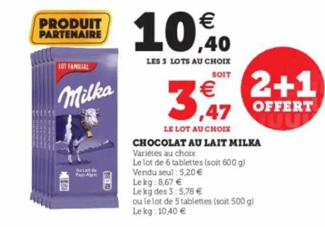 Chocolat Au Lait Milka 2+1 Offert