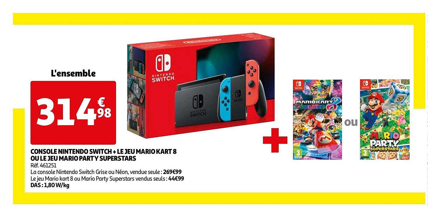 console nintendo switch + le jeu mario kart 8 ou le jeu mario party superstars