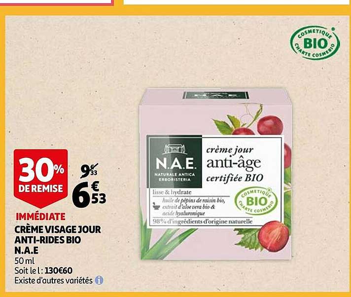 crème visage jour anti-rides bio n.a.e.