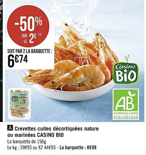 Crevettes Cuites Décortiquées Nature Ou Marinées Casino Bio