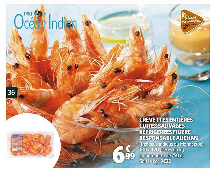 Crevettes Entières Cuites Sauvages Réfrigérées Filière Responsable Auchan
