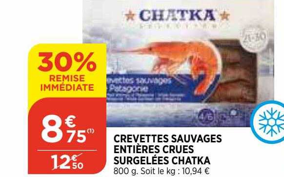 crevettes sauvages entières cures surgelées chatka