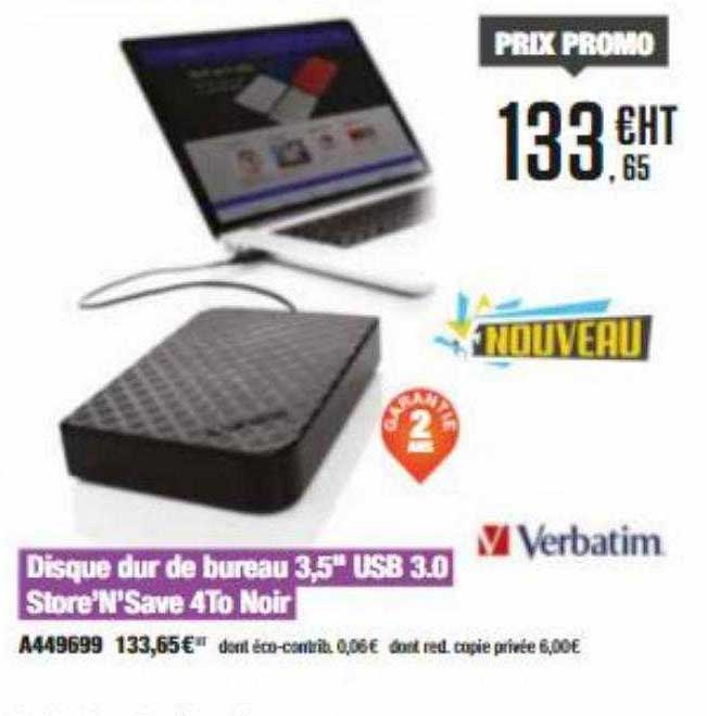 disque dur de bureau 3.5" usb 3.0 store 'n'save 4to noir verbatim