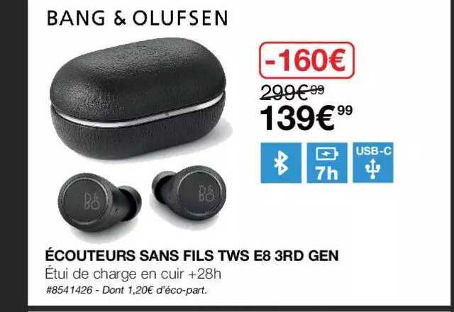écouteurs sans fils tws e8 3rd gen bang & olufsen
