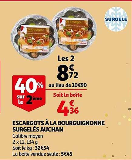 escargots à la bourguignonne surgelés auchan