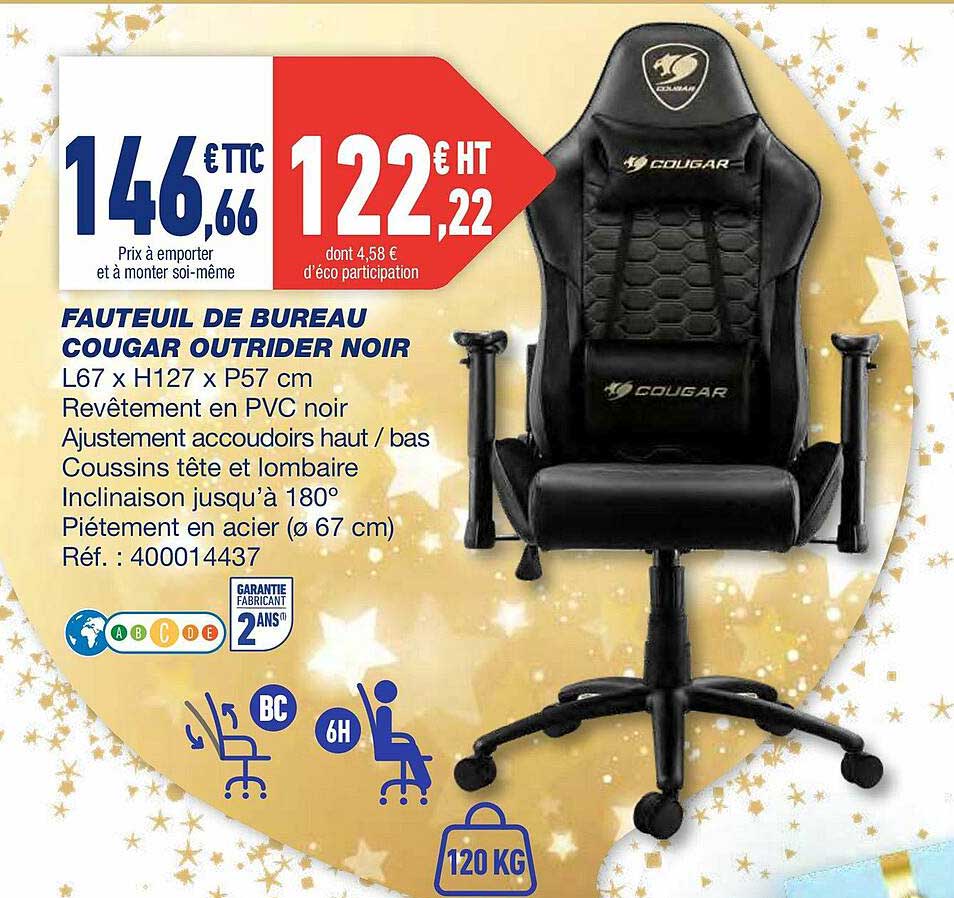 fauteuil de bureau cougar outrider noir