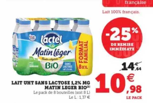 lait uht sans lactose 1.2% mg matin léger bio