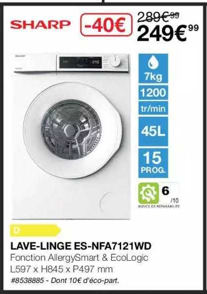 lave-linge es-nfa7121wd sharp
