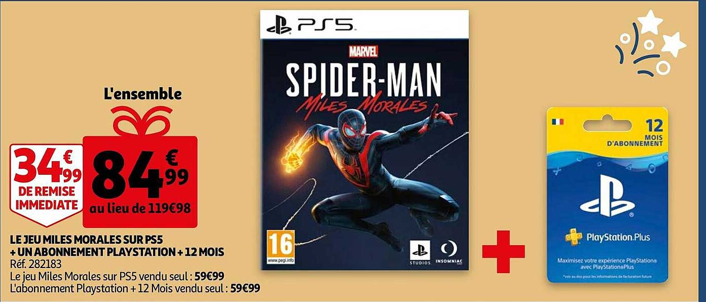 le jeu miles morales sur ps5 + un abonnement playstation + 12 mois