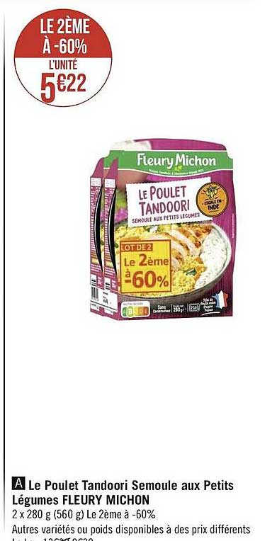 le poulet tandoori semoule aux petits légumes fleury michon