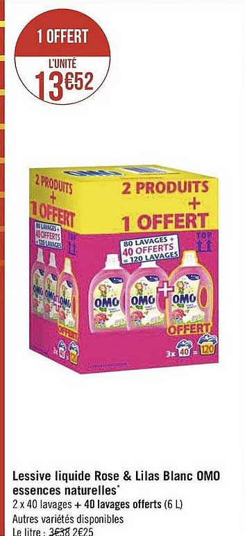 lessive liquide rose & lilas blanc omo essences naturelles