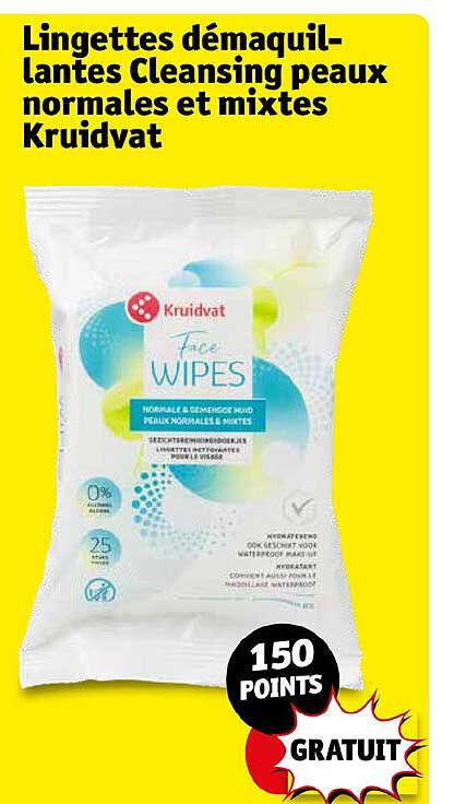 lingettes démaquillantes cleansing peaux normales et mixtes kruidvat