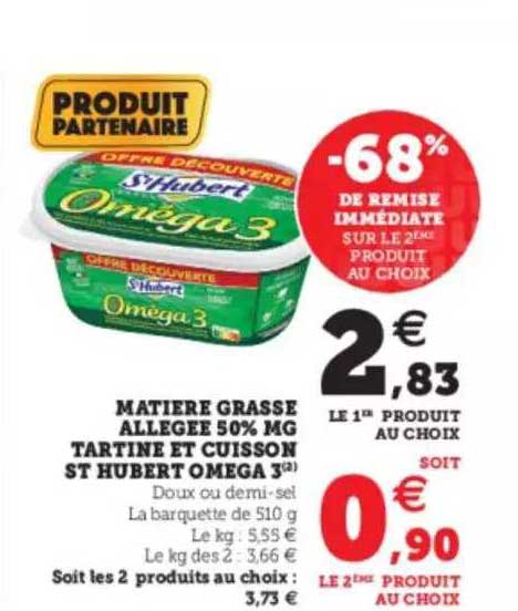 matièrre grasse allégée 50% mg tartine et cuisson st hubert omega 3