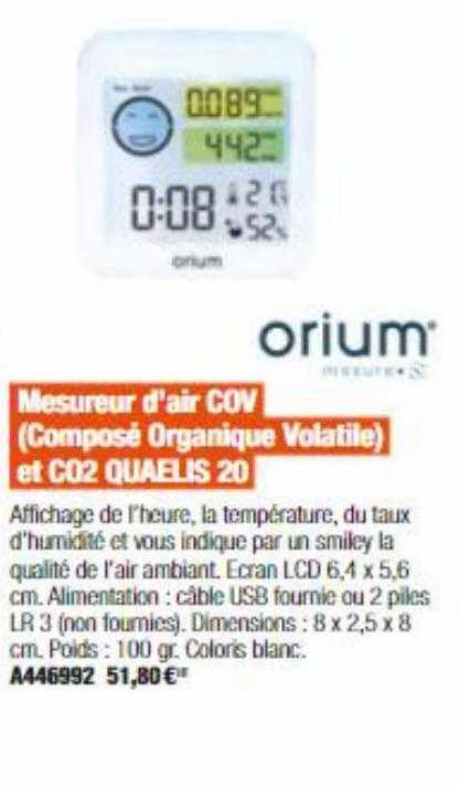mesureur d'air cov (composé organique volatile) et co2 quaelis 20