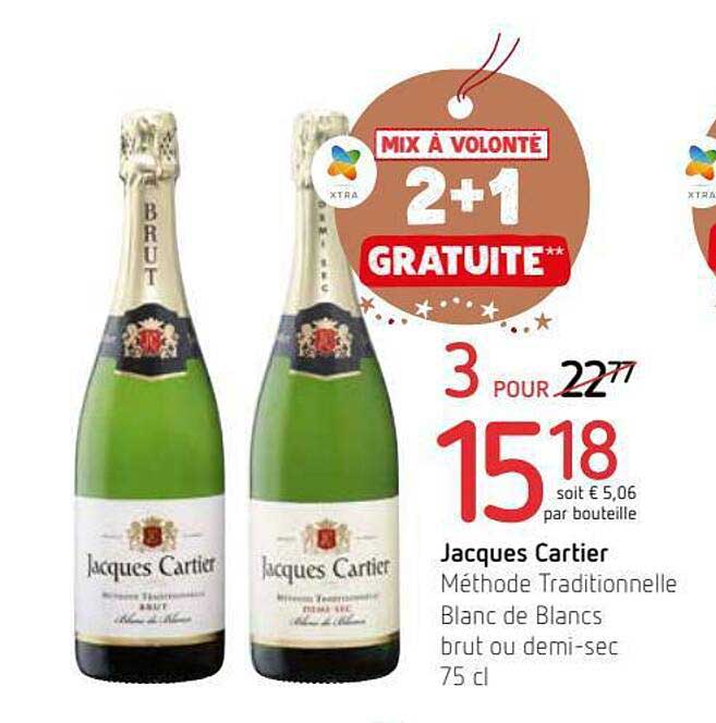 méthode traditionnelle blanc de blancs brut ou demi-sec jacques cartier
