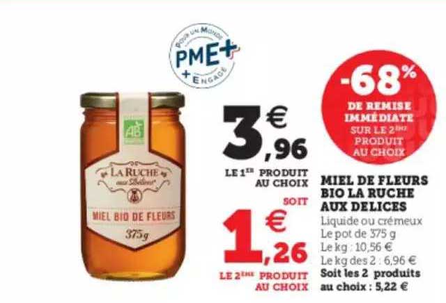 miel de fleurs bio la ruche aux delices -68% de remise immédiate sur le 2ème produit au choix