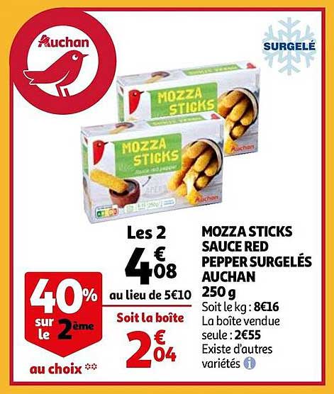 mozza sticks sauce red pepper surgelés auchan