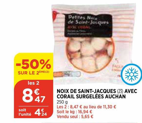 noix de saint-jacques avec corail surgelées auchan
