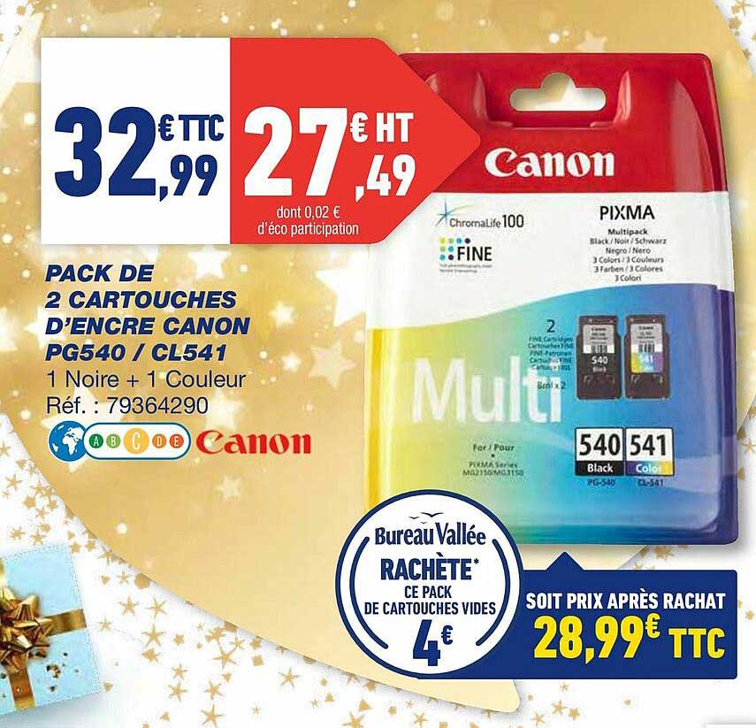 pack de 2 cartouches d'encre canon pg540 cl541