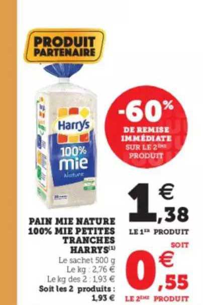 pain mie nature 100% mie petites tranches harrys