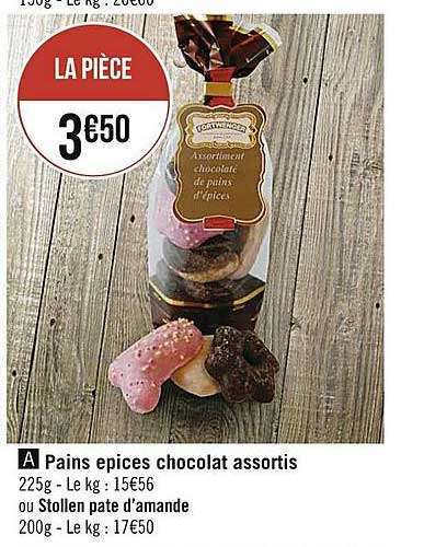 pains épices chocolat assortis ou stollen pate d'amande