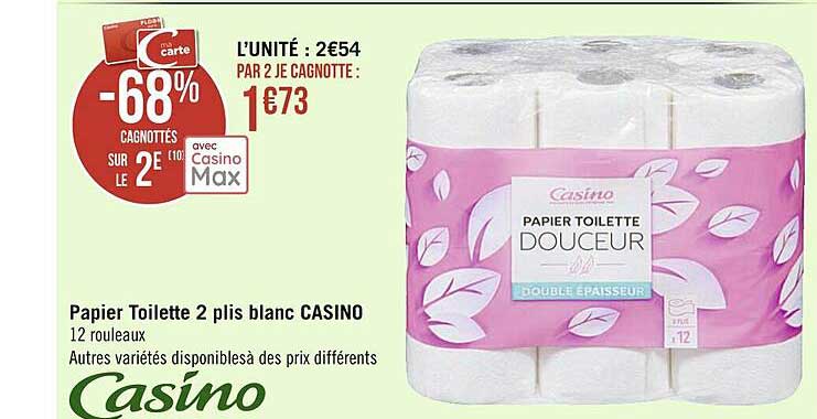 papier toilette 2 plis blanc casino