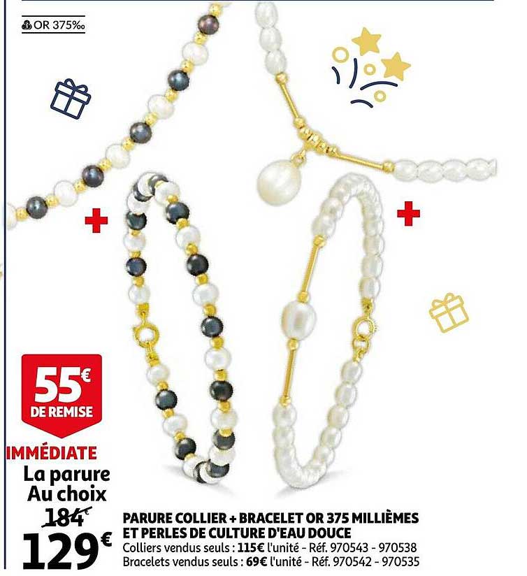 parure collier + bracelet or 375 millièmes et perles de culture d'eau douce