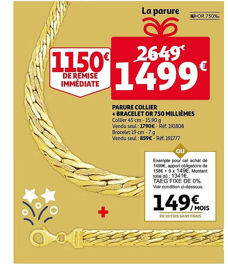 parure collier + bracelet or 750 millièmes