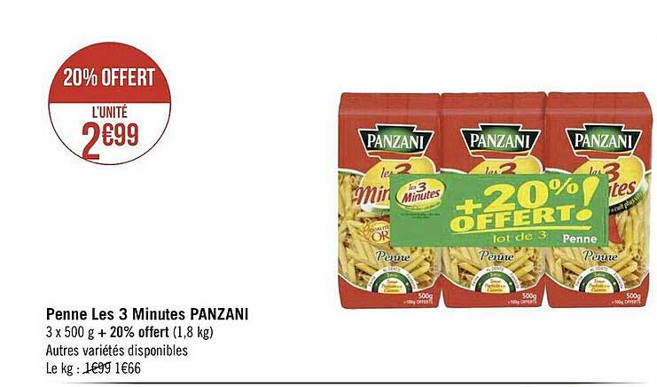 penne les 3 minutes panzani