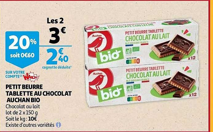 Petit Beurre Tablette Au Chocolat Auchan Bio