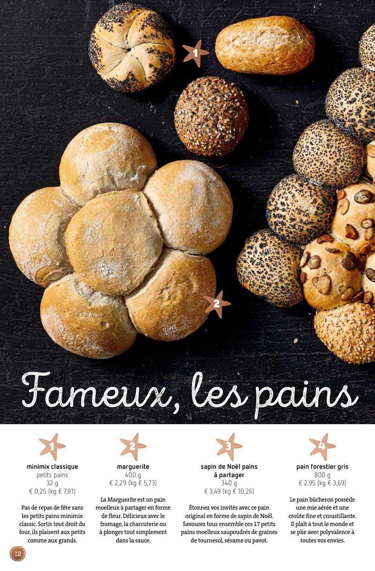 petit pains minimix classique, marguerite, sapin de noël pains à partager, pain forestier gris