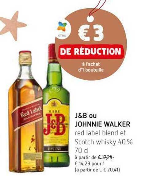 red label blend et scotch whisky 40% j&b ou johnnie walker