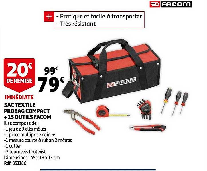 Sac Textile Probag Compact + 15 Outils Facom