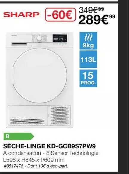 sèche-linge kd-gcb9s7pw9 sharp