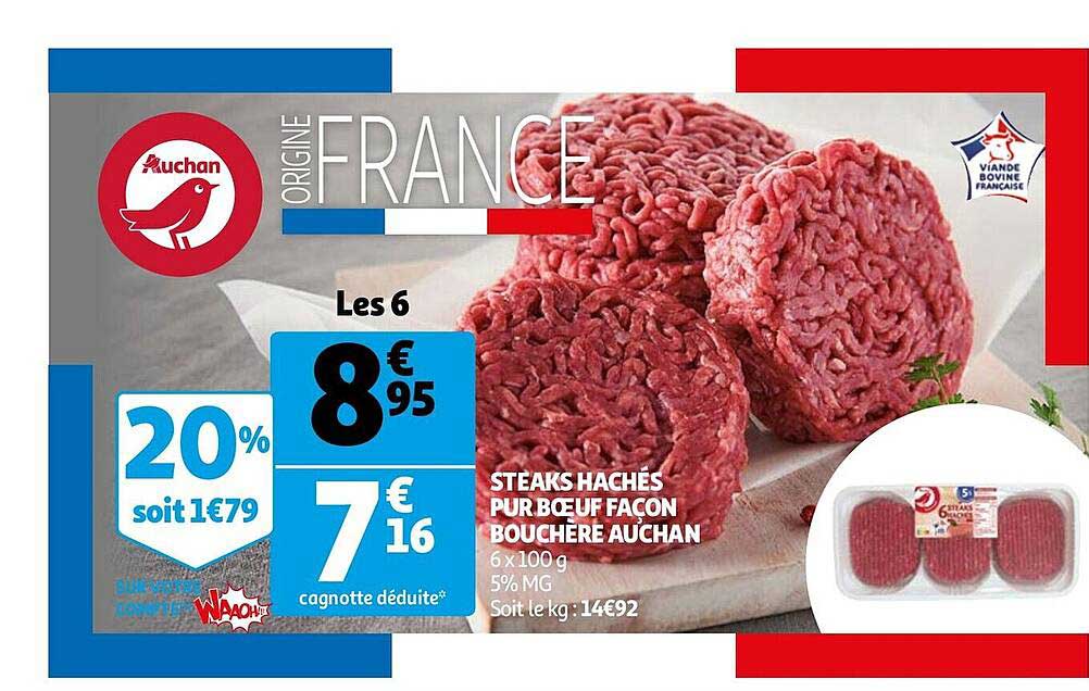 steaks hachés pur boeuf façon bouchère auchan