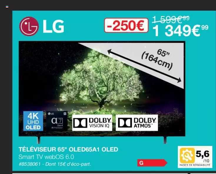 téléviseur 65" oled65a1 oled smart tv webos 6.0 lg