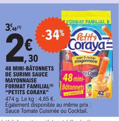 48 Mini-bâtonnets De Surimi Sauce Mayonnaise Format Familial "petits Coraya"
