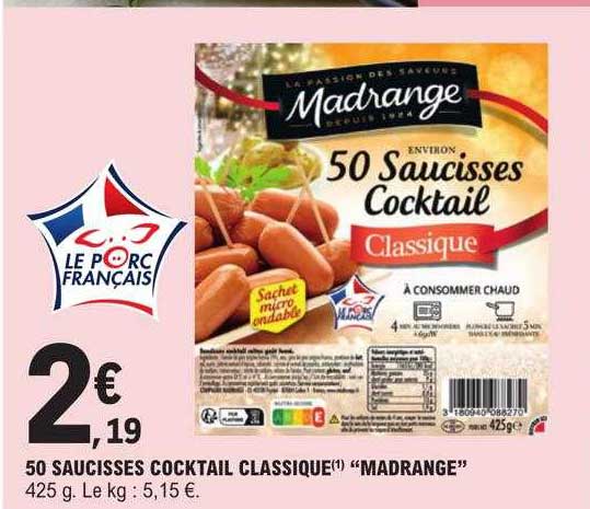 50 Saucisses Cocktail Classique "madrange"