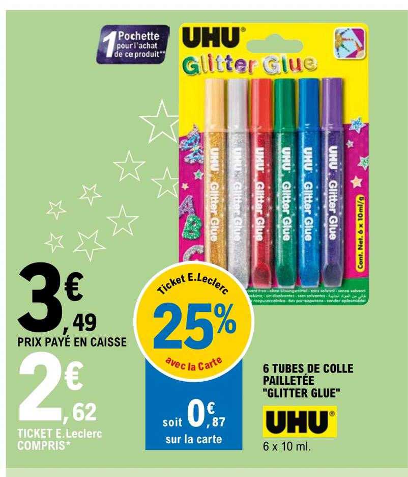 6 tubes de colle pailletée "glitter glue" uhu