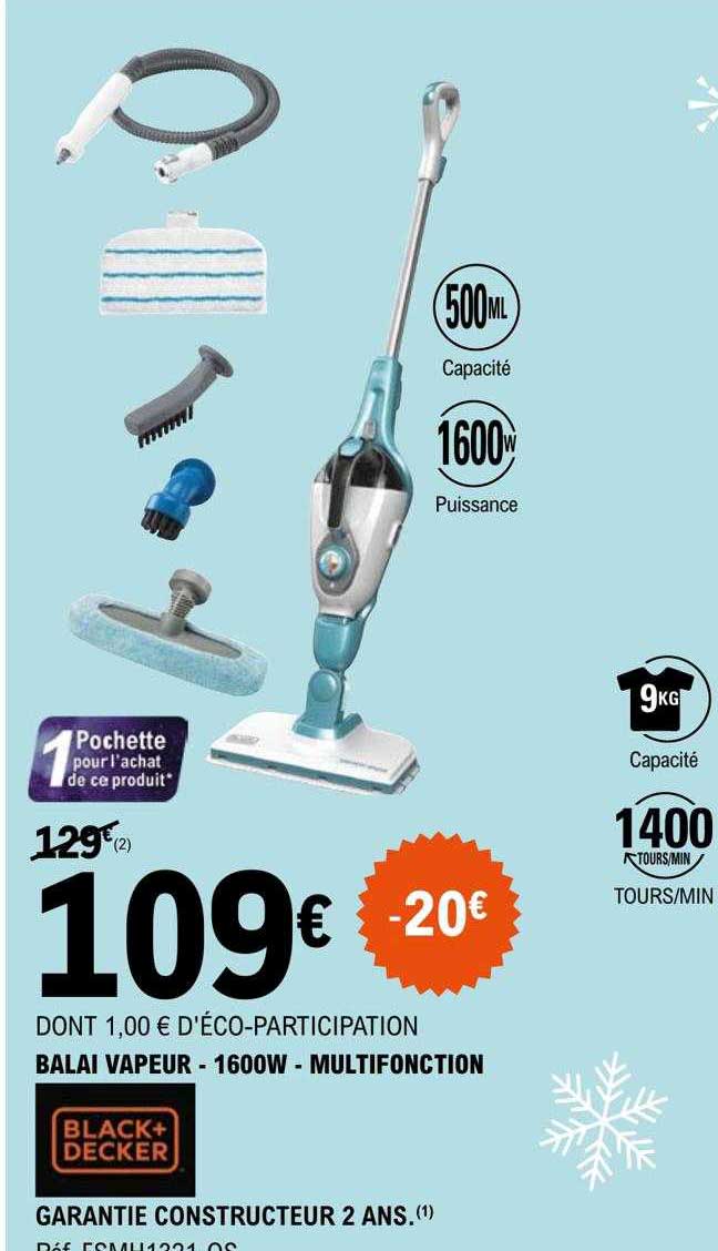 balai vapeur - 1600w - multifonction black+decker
