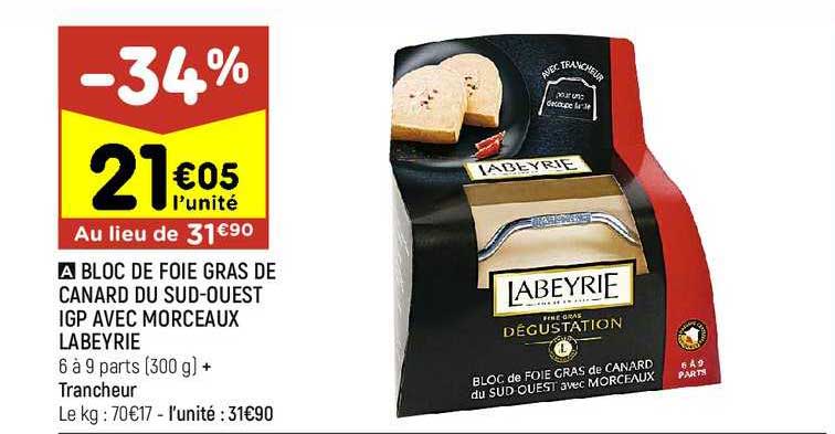 bloc de foie gras de canard du sud-ouest igp avec morceaux labeyrie