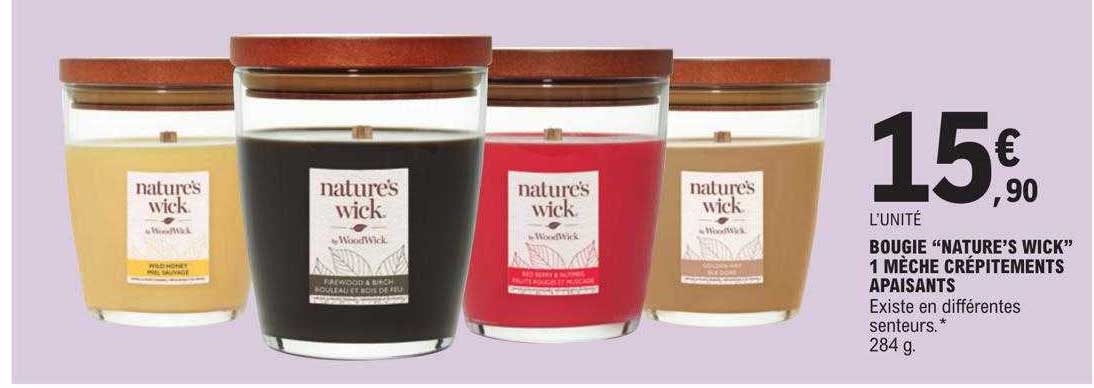 bougie "nature's wick" 1 mèche crépitements apaisants