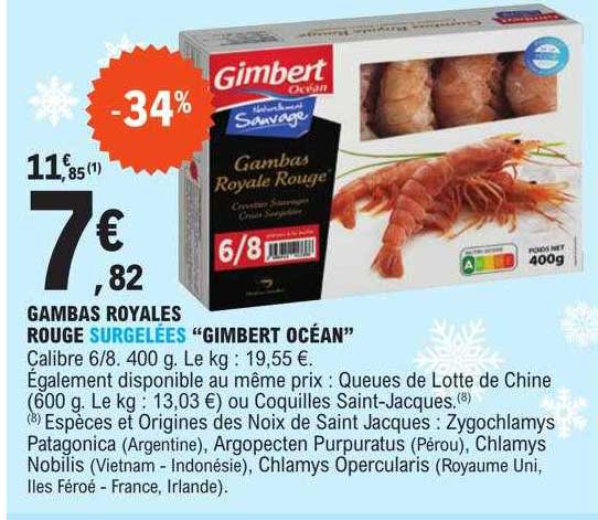 gambas royales rouge surgelées "gimbert océan"