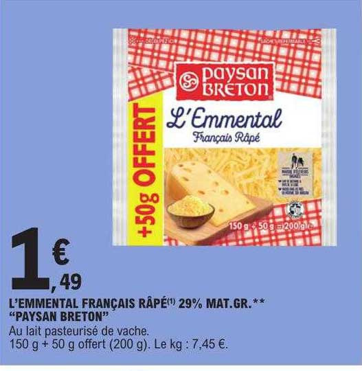 l'emmental français râpé 29% mat. gr. "paysan breton"