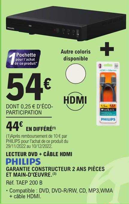lecteur dvd + câble hdmi philips