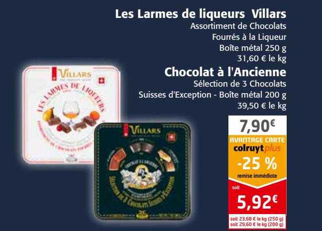 les larmes de liqueurs villars, chocolat à l'ancienne
