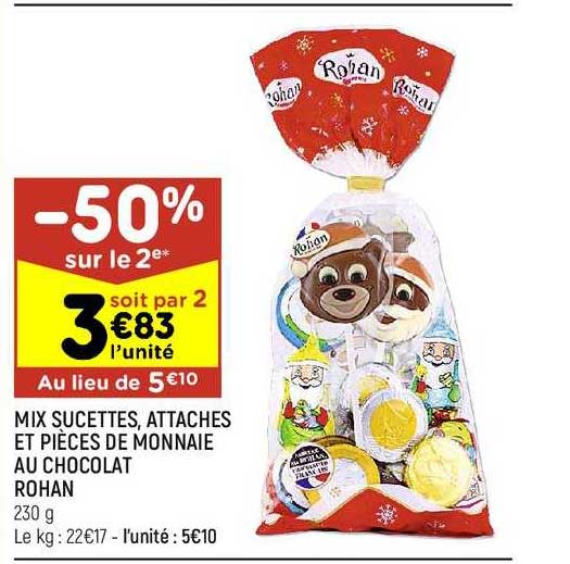 mix sucettes, attaches et pièces de monnaie au chocolat rohan