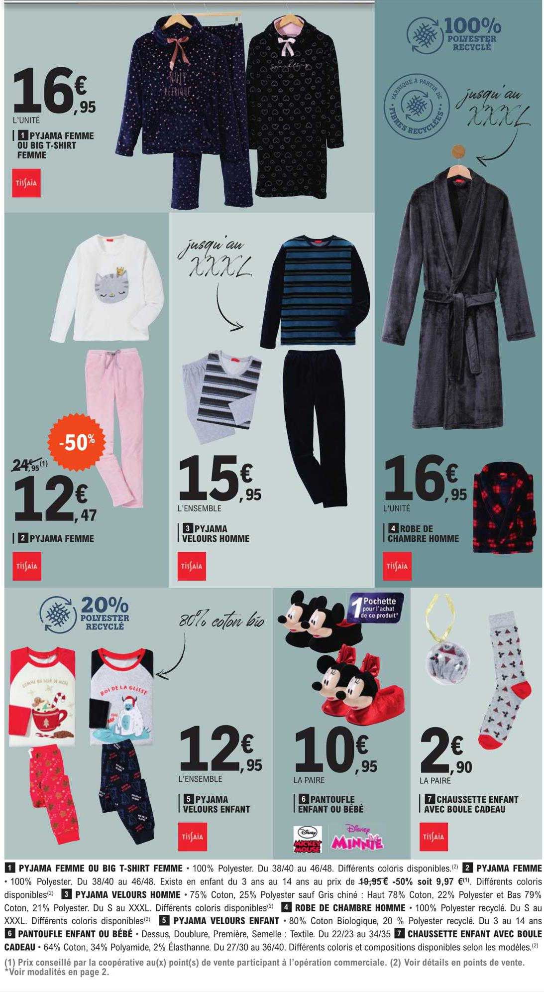 pyjama femme ou big t-shirt femme, pyjama femme, pyjama velours homme, robe de chambre homme, pyjama velours enfant, chaussette enfant avec boule cadeau